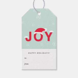 Joy Typography with Santa Hat Christmas Gift Tags