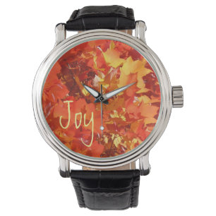 Joy Watches Designer Orange Red Yellow Leaves