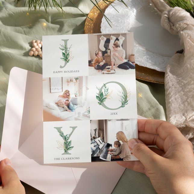 JOY Watercolor Floral Flat Holiday Card (Creator Uploaded)