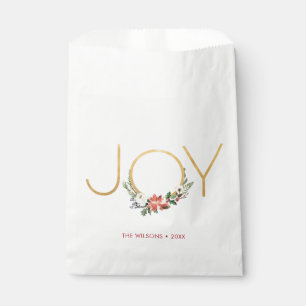 Joy Watercolor Floral with Gold   Christmas Favour Bag