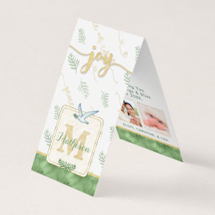 JOY Watercolor Monogram Folded Photo Gift Tags