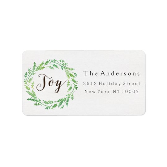 Joy watercolor wreath address label