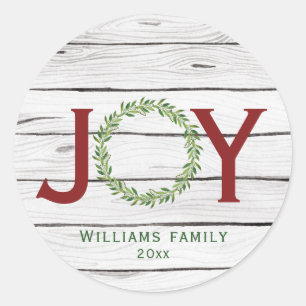 Joy Watercolor Wreath Family Christmas  Classic Round Sticker