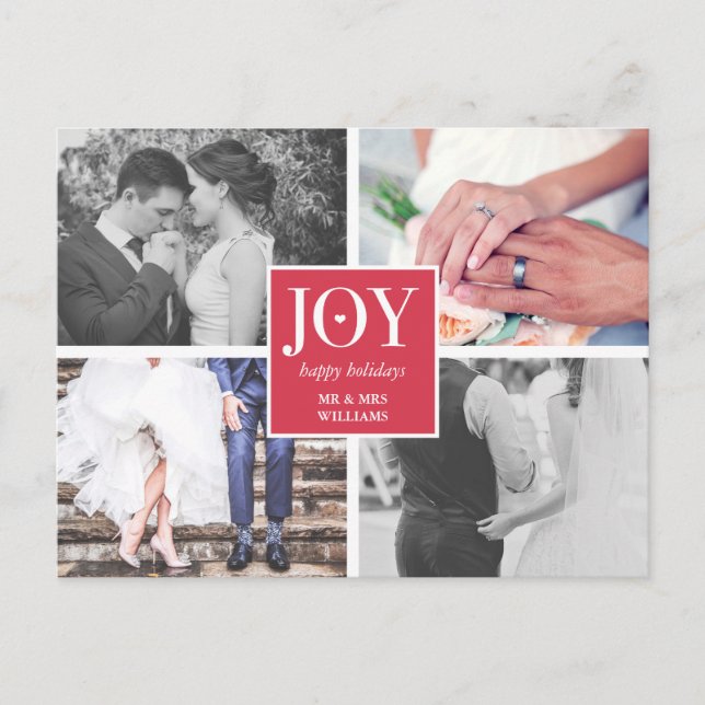 Joy | Wedding Photo Collage | Happy Holidays Holiday Postcard (Front)