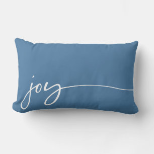 Joy Winter Blue Elegant Calligraphy Script Lumbar Cushion