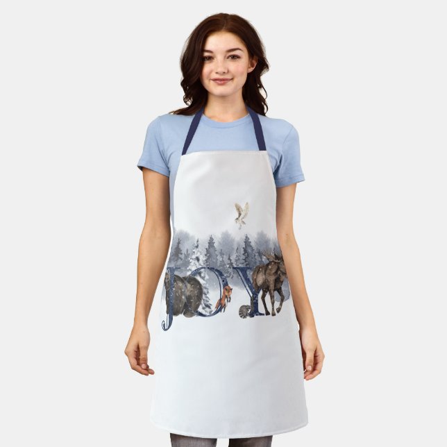 Joy Winter Forest Woodland Animals Holiday Apron (Worn)