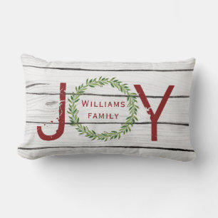Joy Winter Wreath Family Christmas   Lumbar Cushion