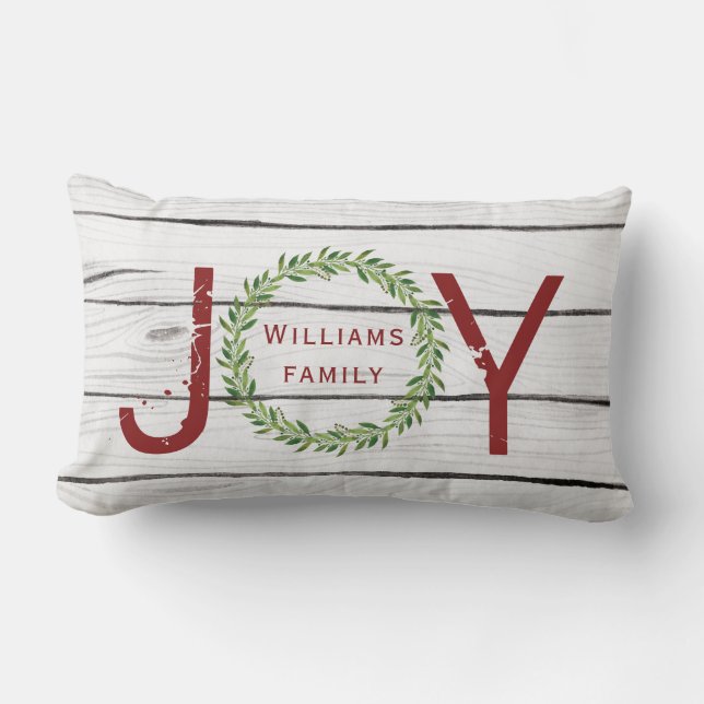 Joy Winter Wreath Family Christmas   Lumbar Cushion (Front)