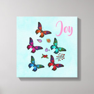 Joy with Pretty Little Butterflies Illustration Canvas Print
