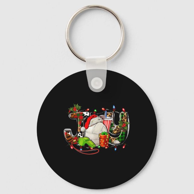 Joy With Volleyll And Santa Hat Christmas Lights P Key Ring (Front)