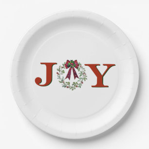 Joy With Wreath Paper Plate