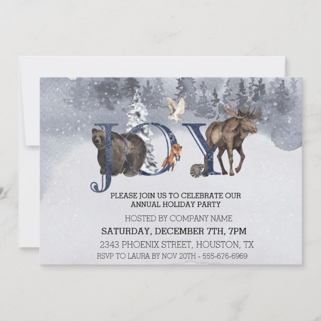 JOY Woodland Christmas Holiday Company Corporate Invitation (Front)