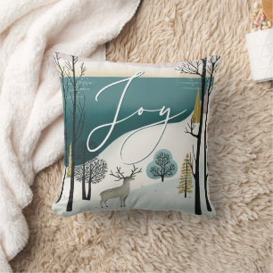 Joy Woodland Christmas holiday. Winter forest Cushion