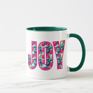 JOY Word Art in Fuchsia Pink and Teal Mug