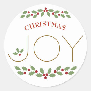 Joy Word Christmas Holly Festive Simple Modern Classic Round Sticker