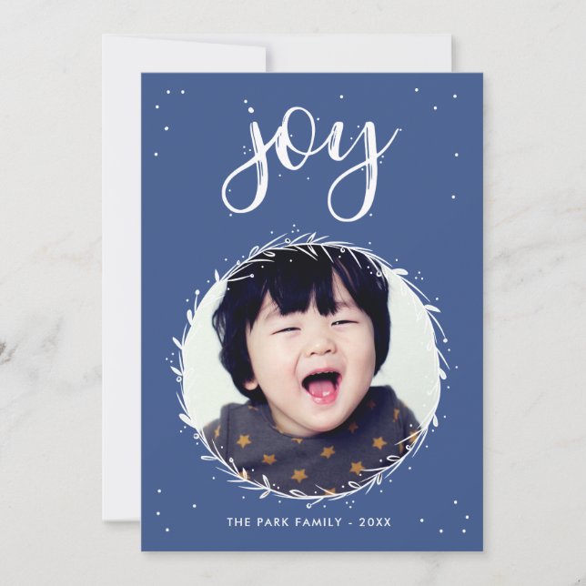 Joy Wreath - Blue & White Holiday Photo (Front)