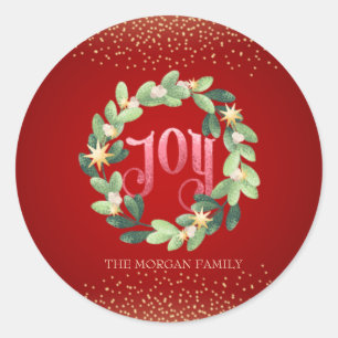 Joy,Wreath Christmas Classic Round Sticker