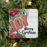 Joy & Wreath Holiday Ceramic Ornament<br><div class="desc">Celebrate the holidays with this collection featuring the word "Joy",  a wreath,  and a holly plant.</div>