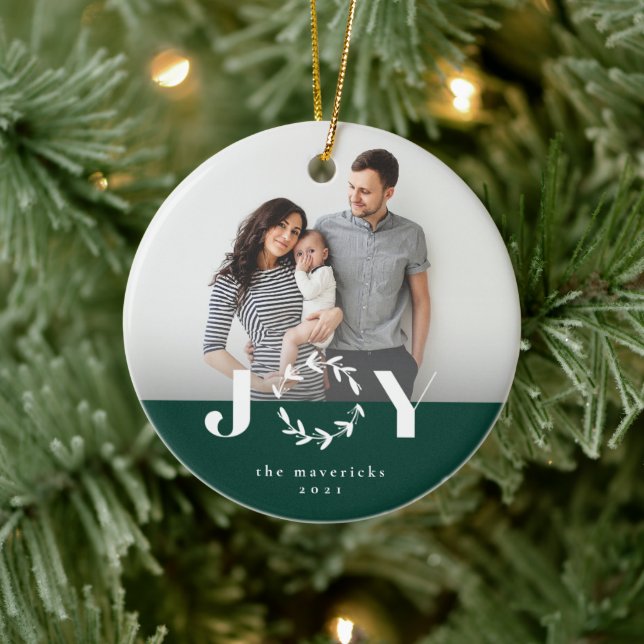 Joy wreath holiday photo ornament (Tree)