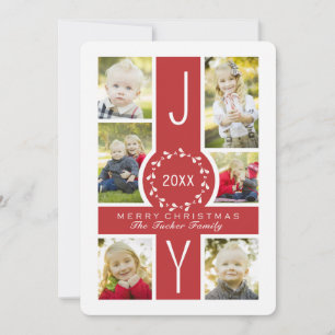 Joy Wreath Monogram Christmas Collage Photo Card