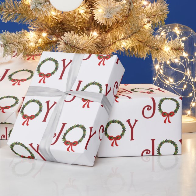 Joy Wreath On White Wrapping Paper (Holidays)