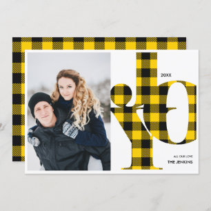 Joy   Yellow Buffalo Plaid Photo Holiday Invitation