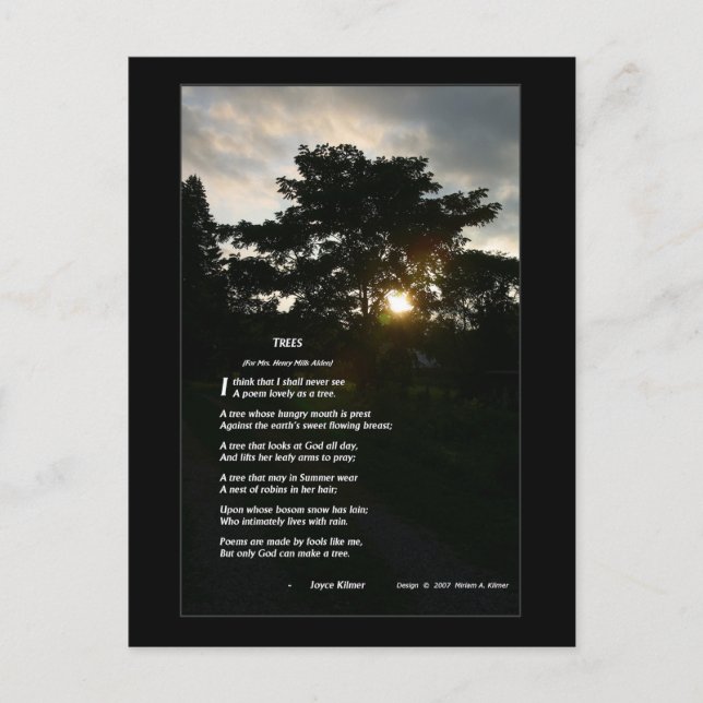 Joyce Kilmer "Trees" illustrated by granddaughter Postcard (Front)