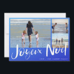 Joyeaux Noel Beach Family Photo Christmas Card<br><div class="desc">Joyeux Noel French Christmas greeting card in a blue ombre beach-inspired three photo design. Customised with three of your photos and your family's name. This beach Christmas card reverses to a blue ombre and white nautical stripe design on the back.</div>