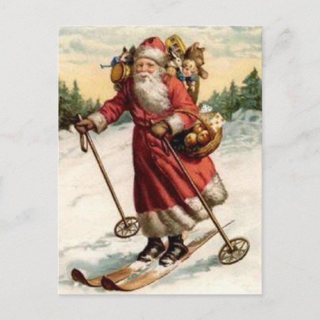 Joyeaux Noel Saint Nicholas Skiing Holiday Postcard (Front)