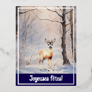  Joyeuses fêtes - roe deer no2 Foil Holiday Postcard
