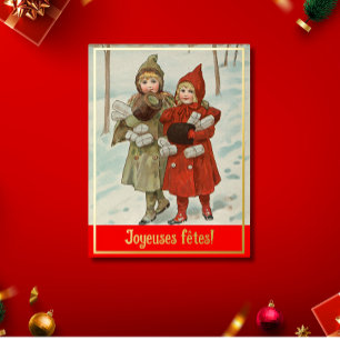  Joyeuses fêtes - vintage little   girls Foil Holiday Postcard