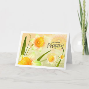 Joyeuses Pâques. Daffodils Easter card in French