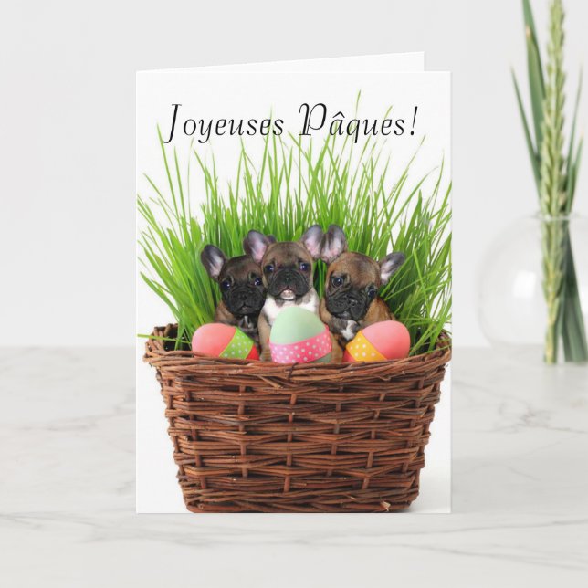 Joyeuses Pâques Easter French bulldogs card (Front)