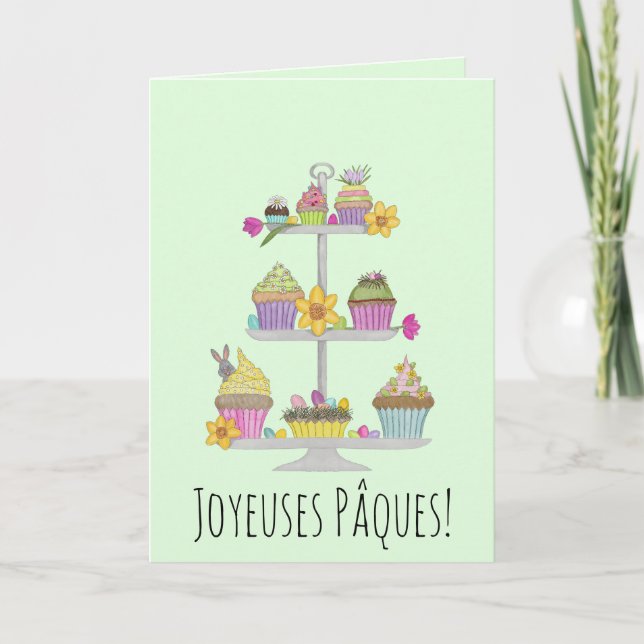 Joyeuses Pâques French Easter Cupcakes Holiday Card (Front)