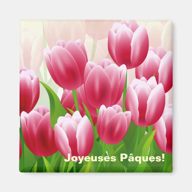 Joyeuses Pâques. Spring Tulips Easter Gift Magnets (Front)