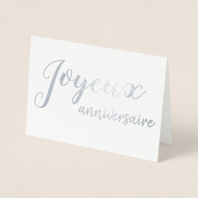 Joyeux Anniversaire French Happy Birthday Script Foil Card (Front)