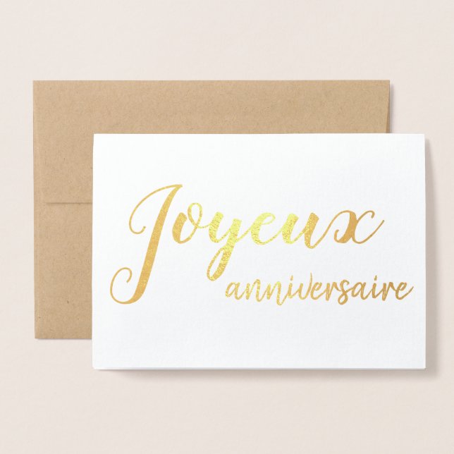 Joyeux Anniversaire French Happy Birthday Script Foil Card (Front With Envelope)