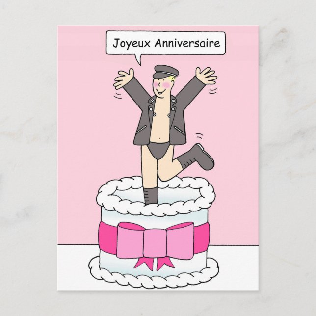 Joyeux Anniversaire Gay Male Birthday Humour Postcard (Front)