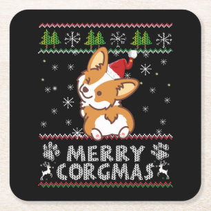 Joyeux Corgmas Noel Corgi Square Paper Coaster