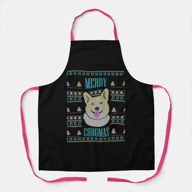 Joyeux Corgmas Ugly Christmas Corgi Apron (Front)