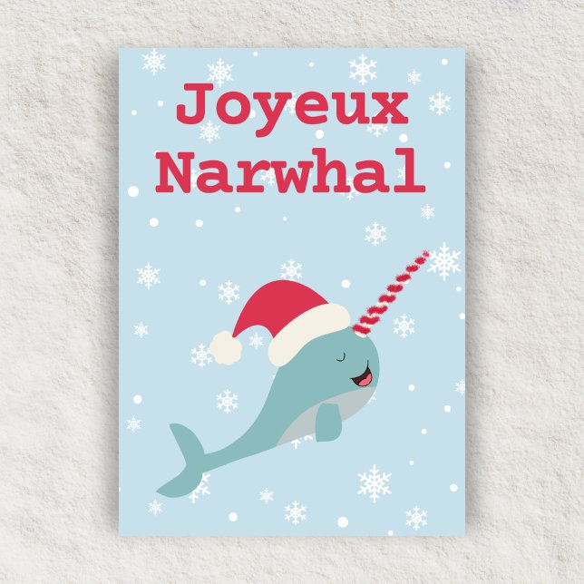 Joyeux Narwhal pun Merry Christmas Holiday Card (Creator Uploaded)