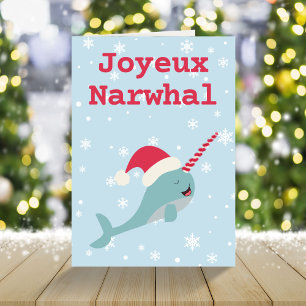 Joyeux Narwhal whale pun Merry Christmas Holiday C Card