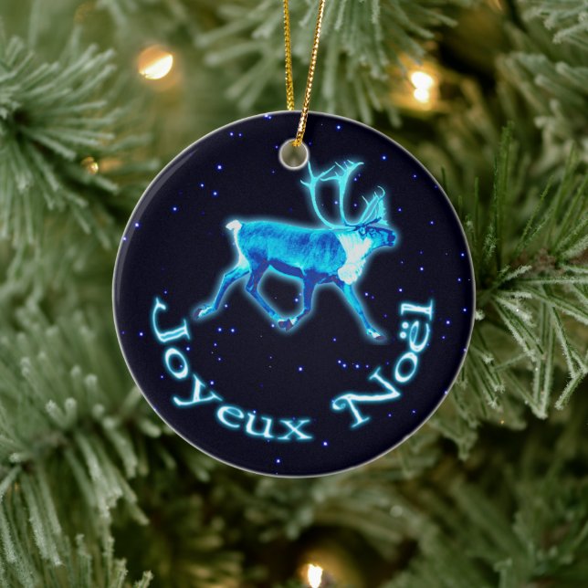 Joyeux Noёl - Blue Caribou (Reindeer) Ceramic Ornament (Tree)