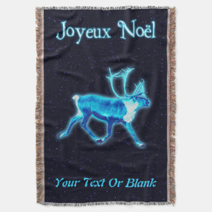 Joyeux Noёl - Blue Caribou (Reindeer) Throw Blanket