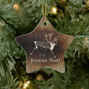 Joyeux Noёl - Bull Caribou (Reindeer) Ceramic Ornament