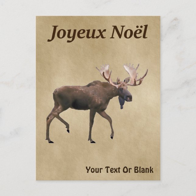 Joyeux Noёl - Bull Moose On Old Paper Postcard (Front)
