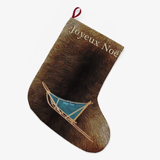 Joyeux Noёl - Dog Sled Large Christmas Stocking (Front (Hanging))