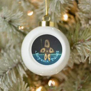 Joyeux Noёl - Fractal Inuit Hunter Ceramic Ball Christmas Ornament