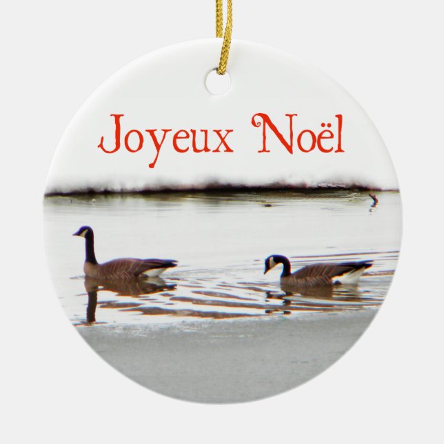 Joyeux Noёl - Honkers - Canada Geese Ceramic Tree Decoration (Front)