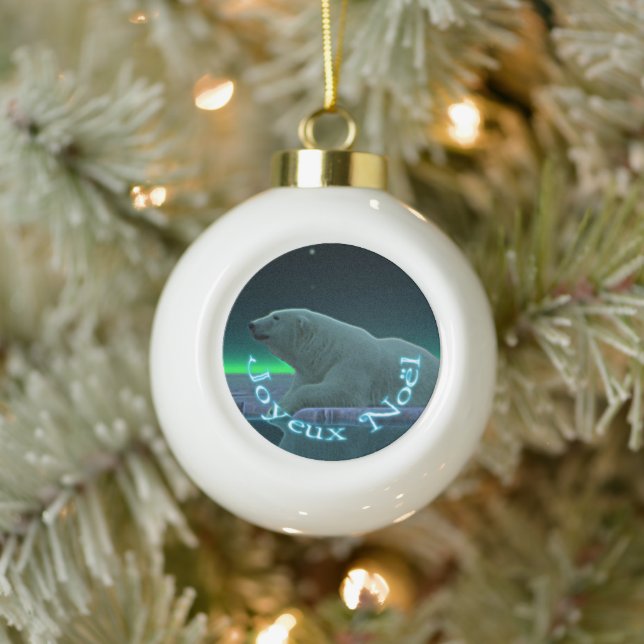 Joyeux Noёl - Ice Edge Polar Bear Ceramic Ball Christmas Ornament (Tree)